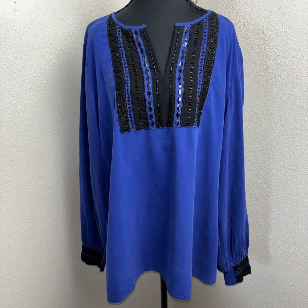 Chicos Embellished Flowy Tunic Top Women's 3‎ 16-18 Seafaring Blue Colorblock